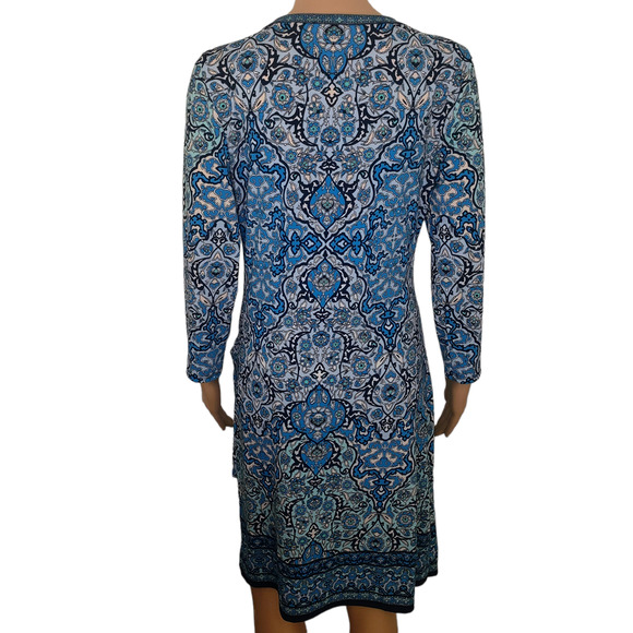 Max Studio Boho Floral Scoop Neck 3/4 Sleeve Midi Dress Side Tie Med - Picture 2 of 10